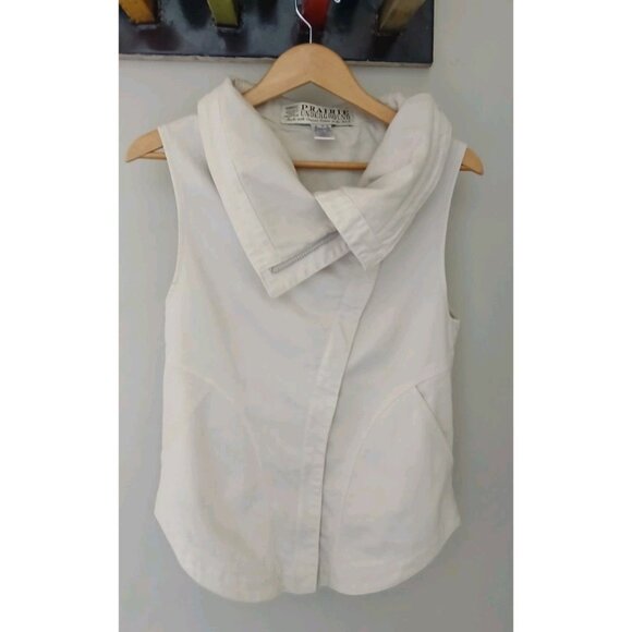 Prairie Underground Cotton Canvas Vest Size Small Cream Asymmetrical Zip Chore - Picture 1 of 12
